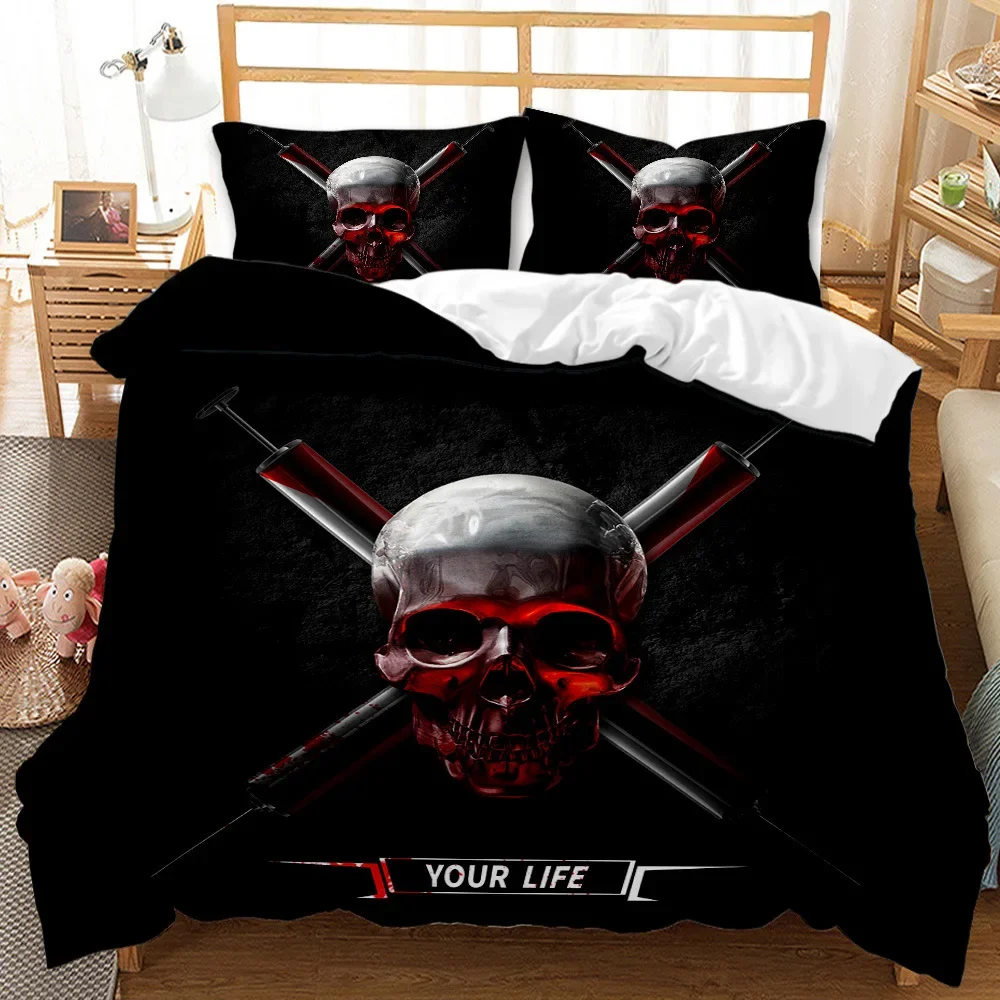 

Branch Red Rose Halloween Skull Decorative Quilt Cover+ Pillowcase Horror Pattern Quilt Cover Set Duvets And Bedding Sets Duvet