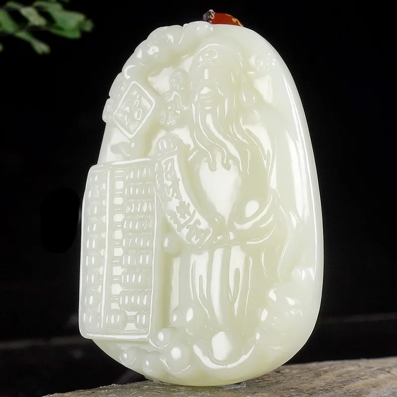 

Fine Jewelry Natural Hetian Nephrite Jade White Jade Abacus God of Wealth Jade Pendant for Men and Women
