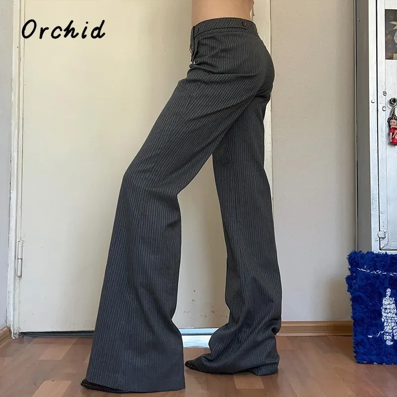 여성용 레트로 스트라이프 스트레이트 데님 바지 Y2K Trashy 2000s 스트리트 하이 웨이스트 루즈 청바지 Emo Vintage 캐주얼 배기 바지