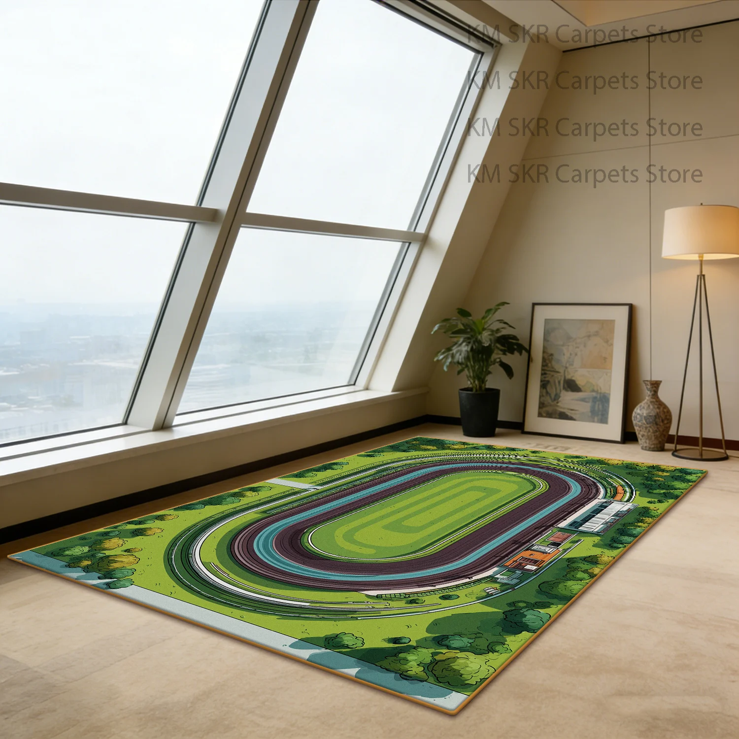 Moderner Grüner Landschaftsteppich für Große Wohnzimmer, Dekorativer Rutschfester Maschinenwaschbarer Teppich, Weicher Flauschiger Wohnzimmer-Sofa-Bodenteppich