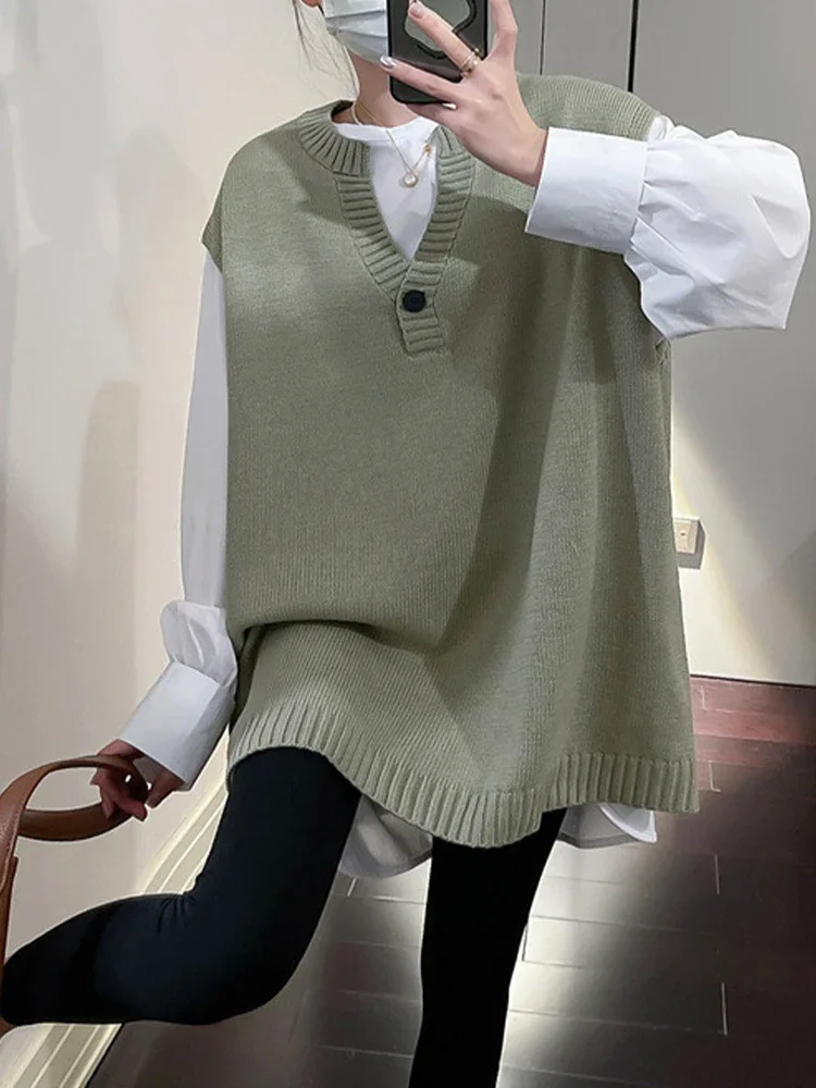 

Sweater Vest Women Autumn Korean Fashion Knitted Pullover Female Vintage Casual Sleeveless Vests Loose V Neck Waistcoat E256