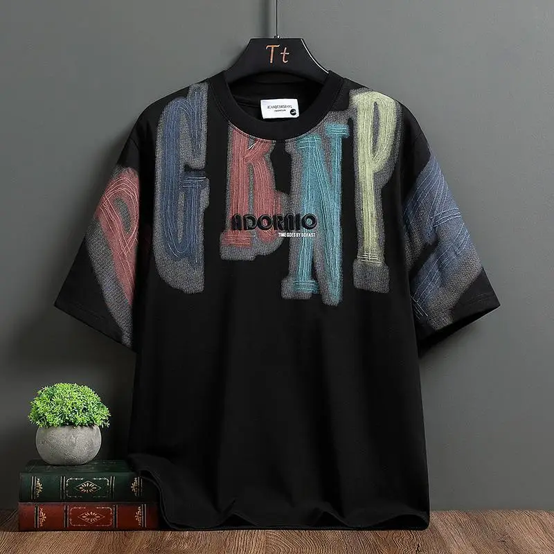 

Men's Trend Printing Loose Youth Pullovers Top Summer New Short Sleeve Plus Size Lazy Style T Shirts Fashion Casual Men Clothing