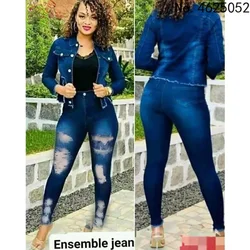 Casual Jeans Zwei Stück Set Frauen Denim Hose Anzüge Bodycon Trainingsanzug Drehen Unten Kragen Langarm Top Sets Vestidos 2023 herbst