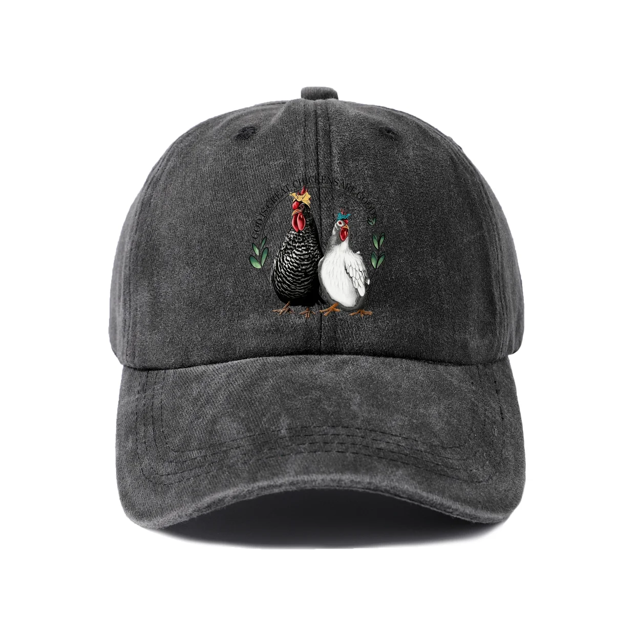 Black and White Chicken Pair Graphic Vintage Washed Baseball Cap, Adjustable Unisex Dad Hat for Men and Women