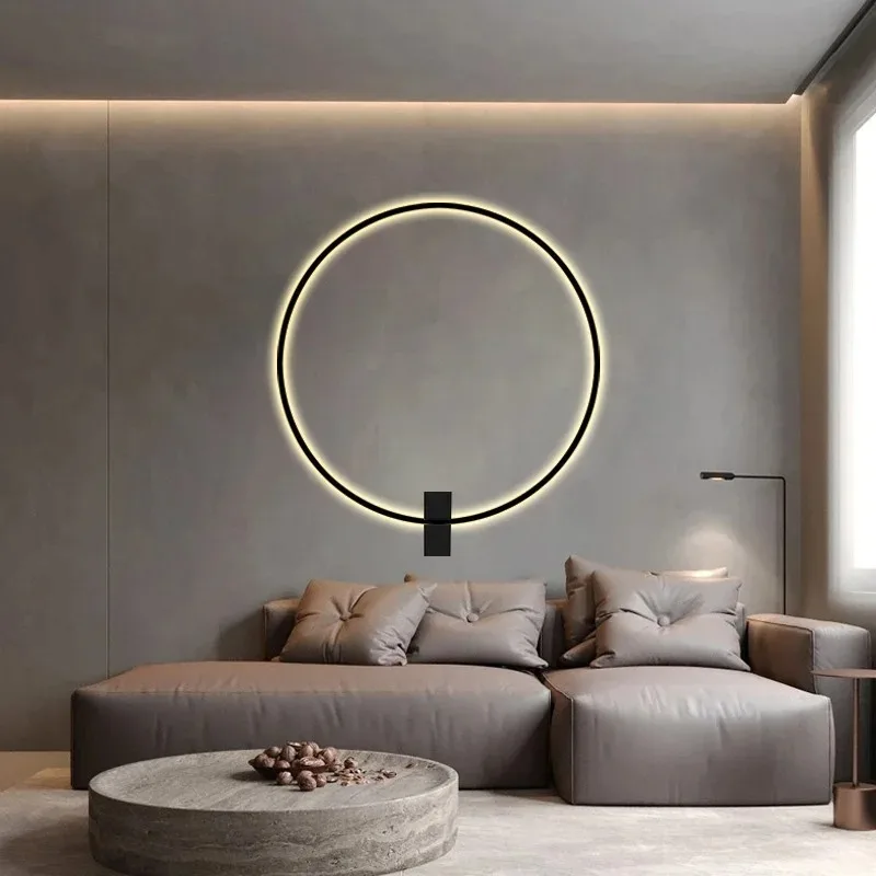 Modern LED Wall Lamp 80cm Three Color Lamp Large Circular Home Decoration Wall Lamp Bedroom Living Room Indoor Lighting Fixture