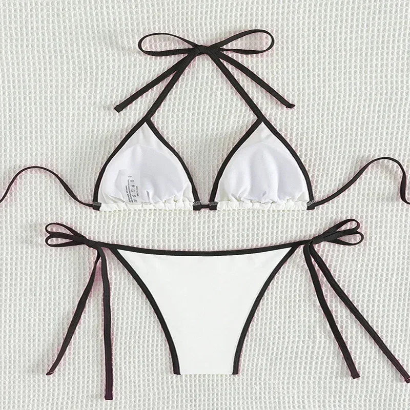 Contrasting Colors String Micro Thong Bikinis Sets Sexy Swimsuit 2024 Women Halter Mini Swimwear Biquinis Beachwear Bikini Mujer