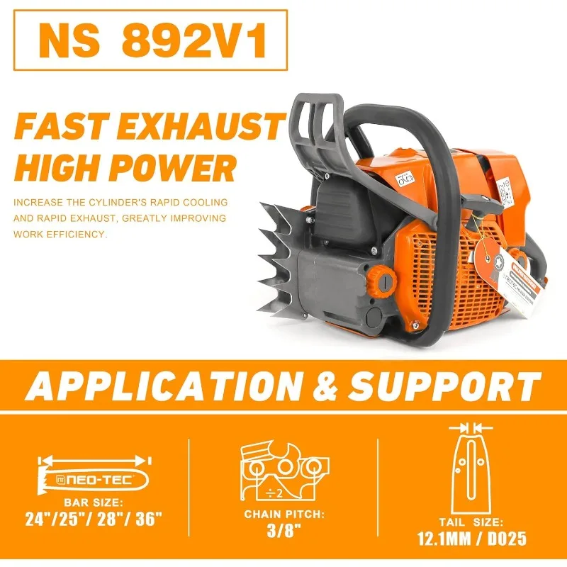 For Big Wood Cutting NS892V 92CC Chain Saw Garden Furniture 24/28/36/42 Inch Bar All Parts Fit