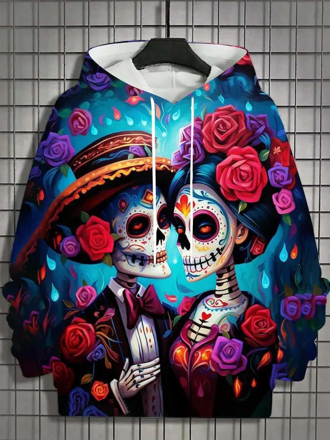 Modischer Damen-Hoodie für Mädchen, Herbst, Langarm, lässig, sexy Mädchenkleidung, Horror-Untoten-Schädel-Muster, Unisex-Oberteil – Detail 8
