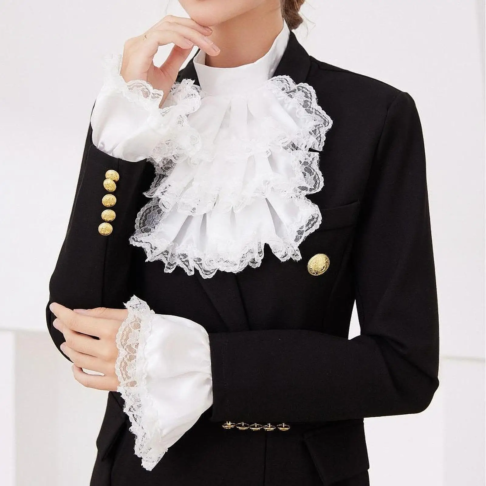 Lace Jabot And Cuffs Set Retro Performance Lace Collar Fake Sleeve
