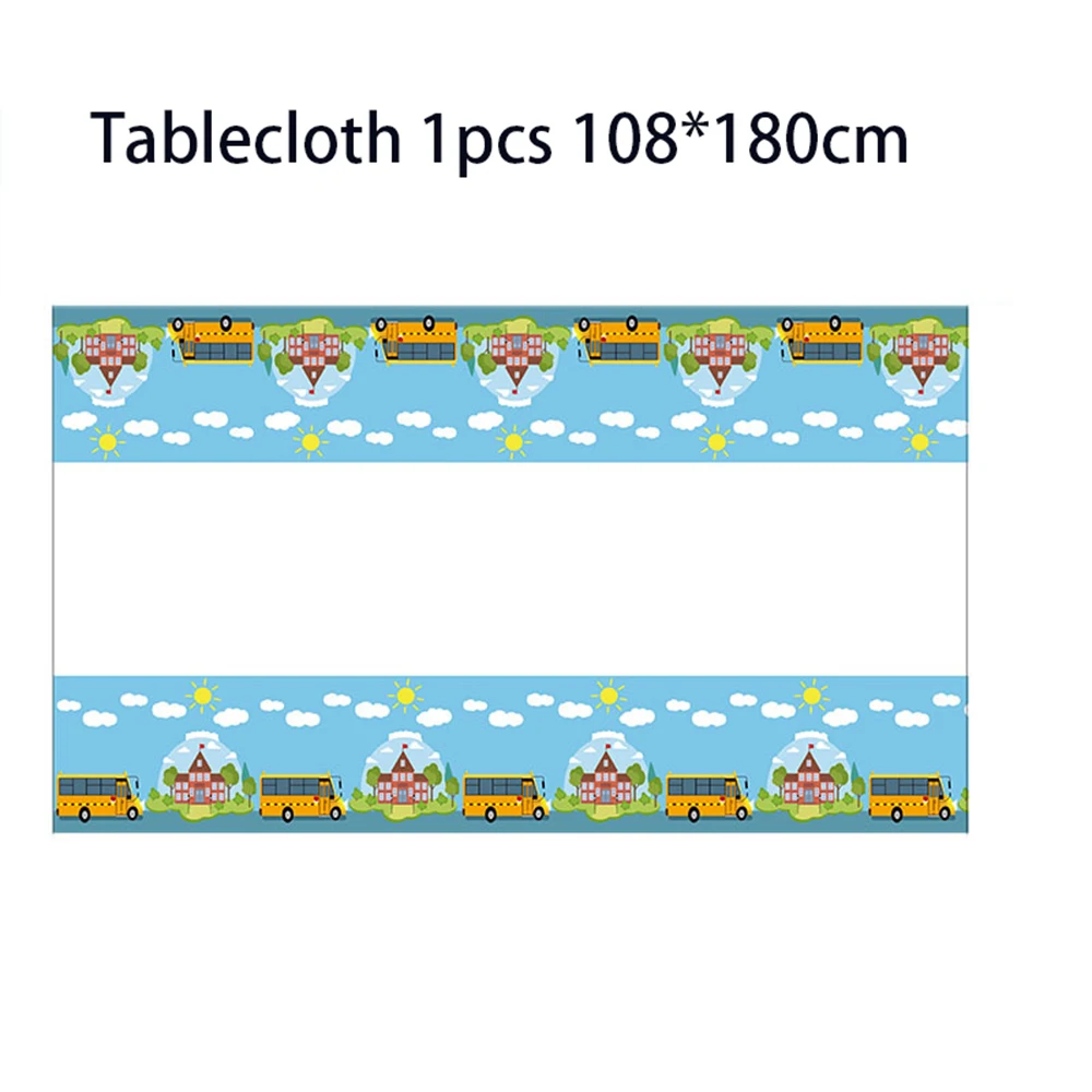 1Pcs School Bus Party Tablecloth Girls Boys Favor Birthday Party Plastic Table Cover Decor Baby Shower Supplies Decorations