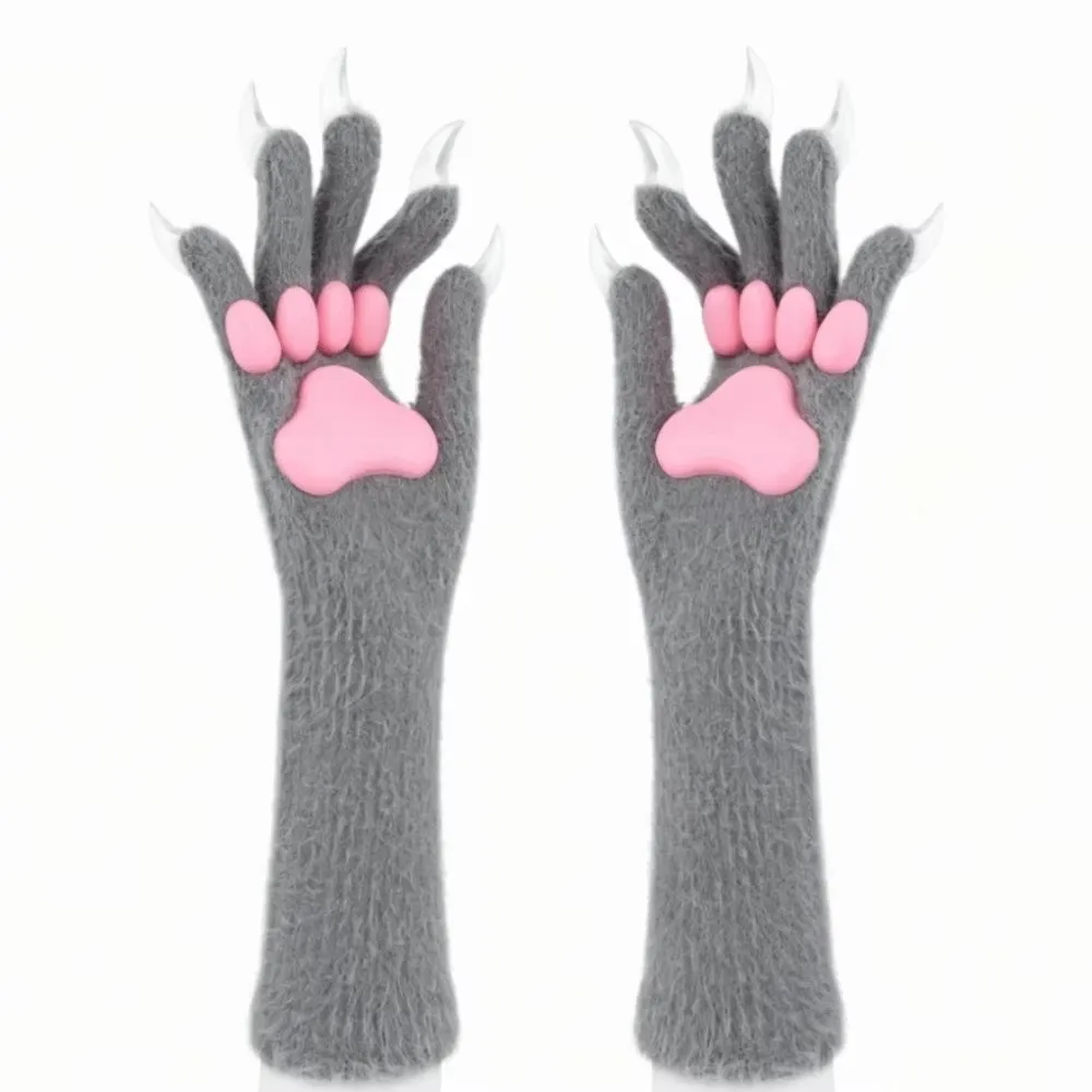 Cute Silicone Meat Pad Animal Paw Gloves Long Nails Cat Claw Mittens Solid Color Cosplay Ghost Claw Props Halloween Party