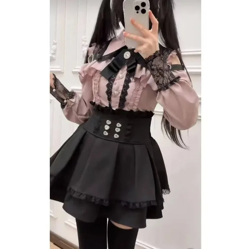 Gothic Vintage Kant Y2k Mini Jurk Vrouwen Ontwerp Streetwear Zwarte Lolita Slanke Jurk Lange Mouw Elegante Jurk Pittige Meisjes