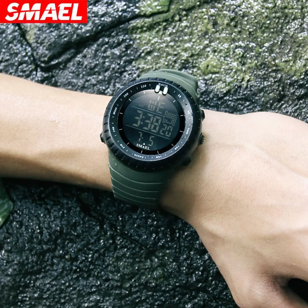 SMAEL Top Brand Men Electronics Watch Outdoor Sports Waterproof  Big Dial Digital LED Alarm Digital-watch Male 1237