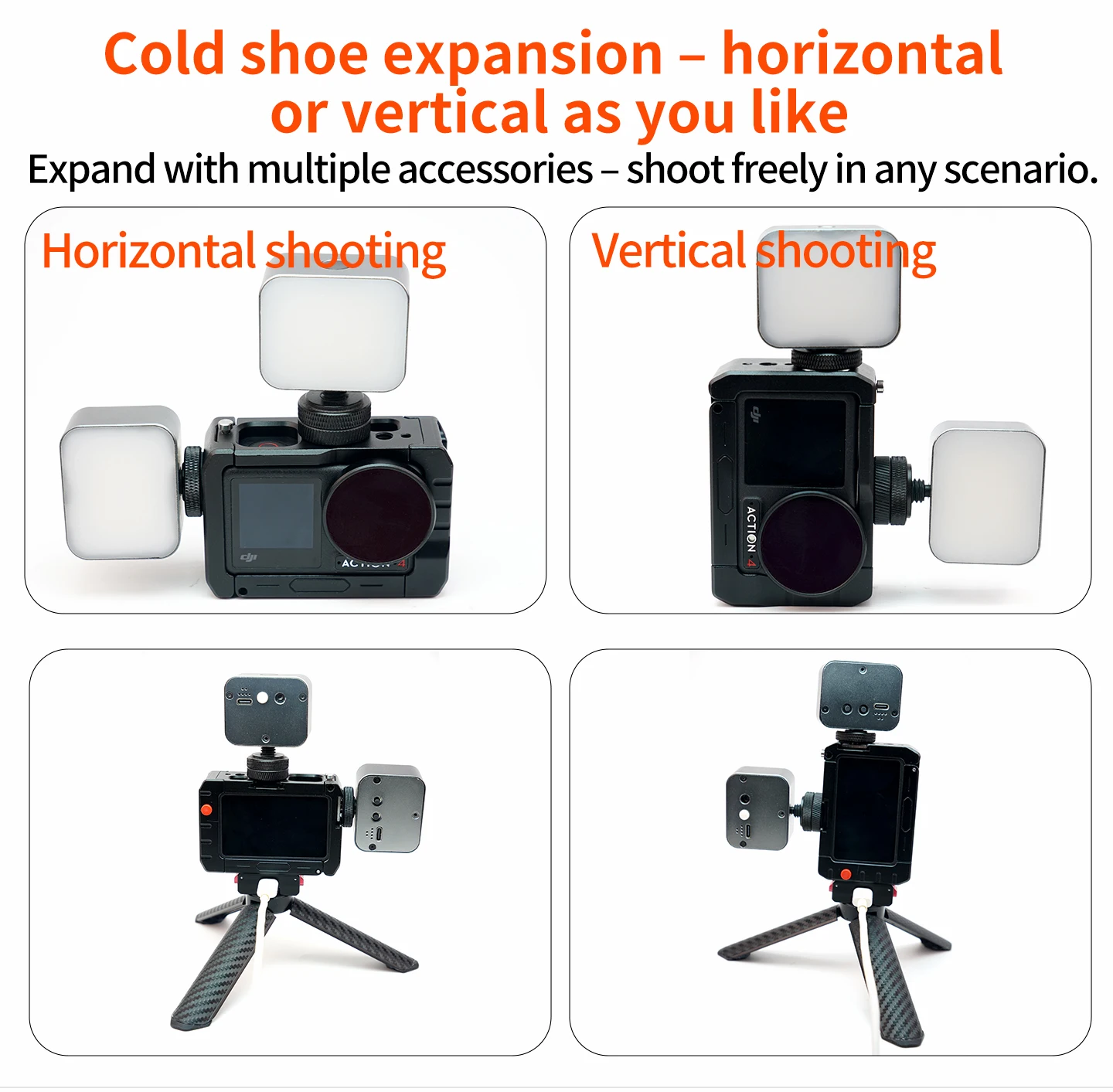 Kamerakäfig für DJI Osmo Action 5pro/4/3 Magnetischer Rahmen Schnellwechsel-Ladestation Stativadapter Cold Shoe Mikrofon-Lichthalterung – Detail 15