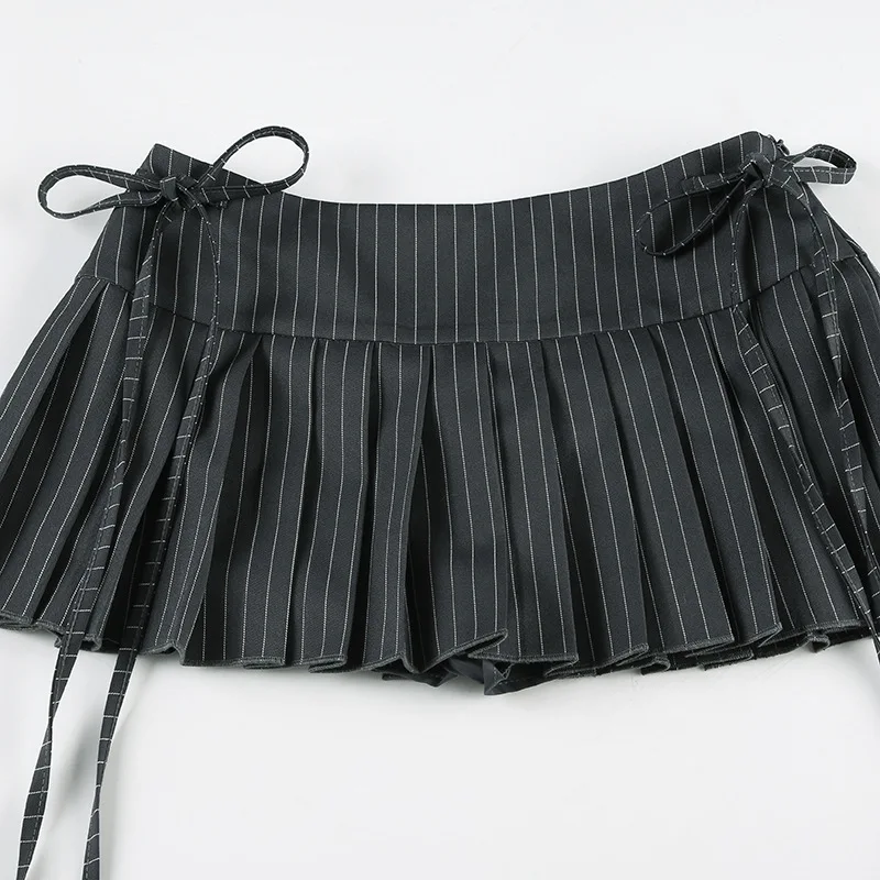 

Women's Side Drawstring Low Waist Gray Pleated Skirt Spice Girl Short Skirt