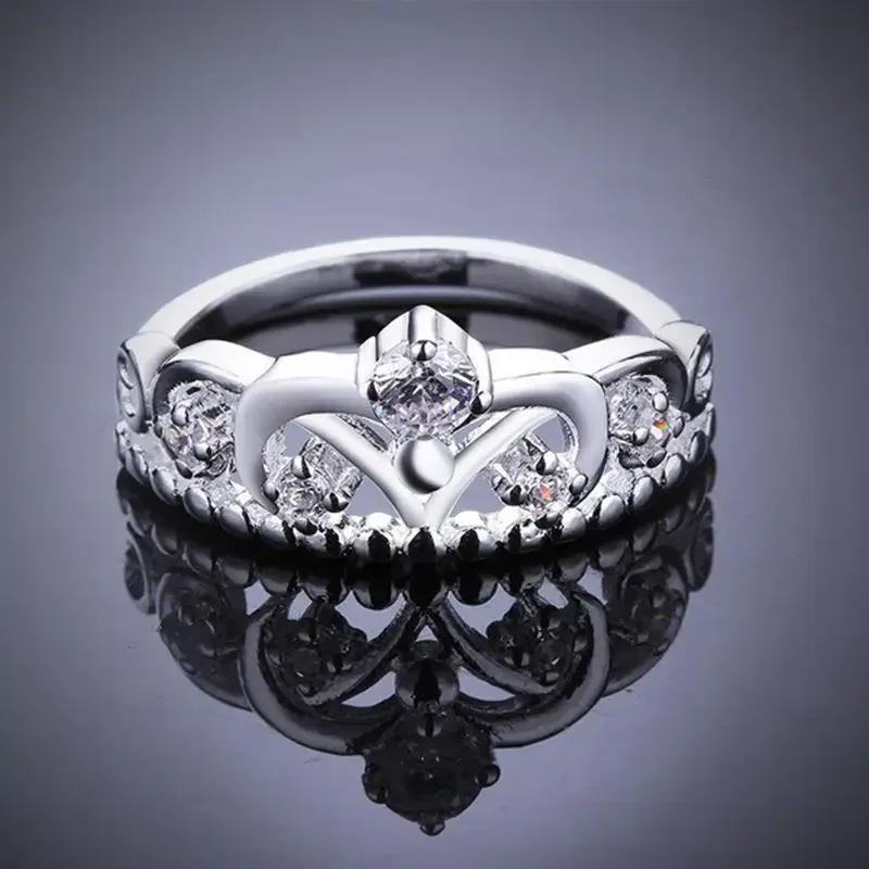 New Fashion Lady Wedding Cute Hot Lovely Simple High925quality Color Silver Jewelry Women Crystal Crown Ring R601