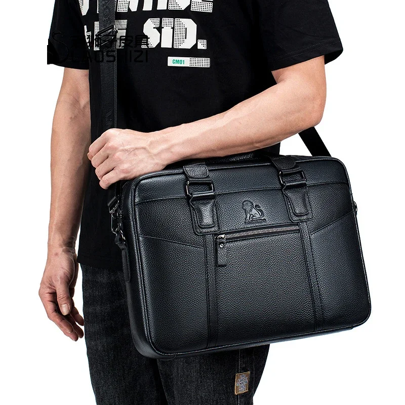 New Luxury Cow Genuine Leather Business Men's Briefcase Male Briefcase Shoulder Bag Men Messenger Bag Solid Tote Computer Bag