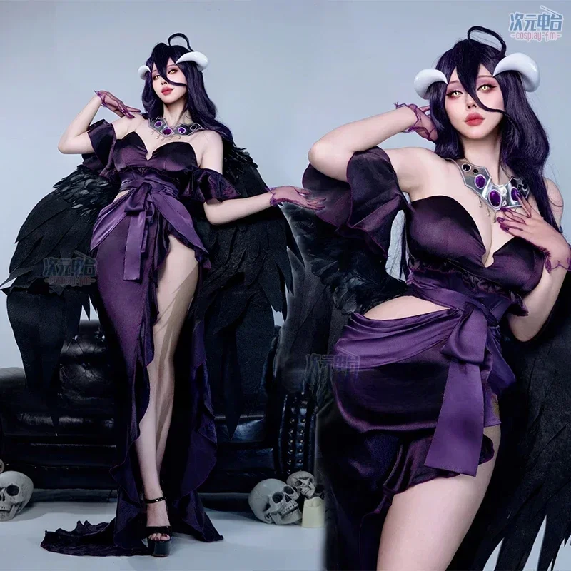 

Anime Overlord Season 4 Albedo Cosplay Costume Albedo Evening Party Black Sexy Dress Wig Halloween Uniform Christmas Costume