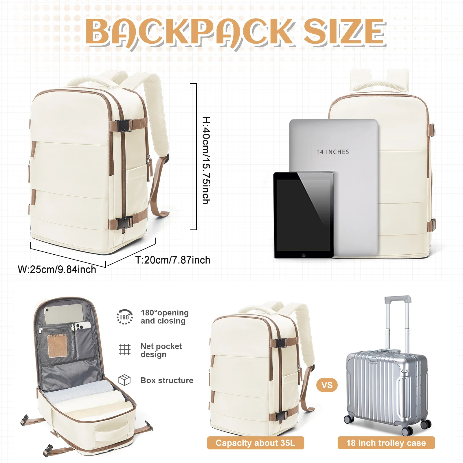 Travel Backpack for Women Men, Hand Luggage 40x20x25 for Ryanair Cabin Travel Bag College Bookbag Waterproof Laptop Bag for Work image 2