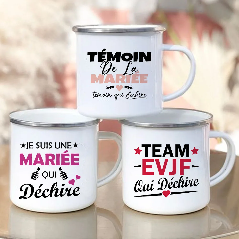 French Printed Enamel Mugs Bachelorette Party Coffee Wine Mug Best Man Groom Team Cup Engagement Wedding Gift for Friends Family