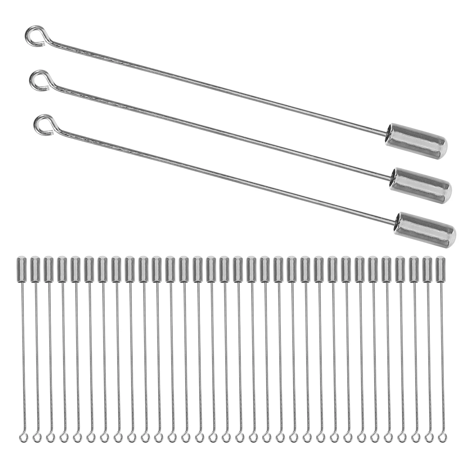 

50Pcs Long Stick Metal Brooch Pins Silver Stainless Steel Safety Pins Stopper End Cap for Scarves Suits Hats Clothing Fixing
