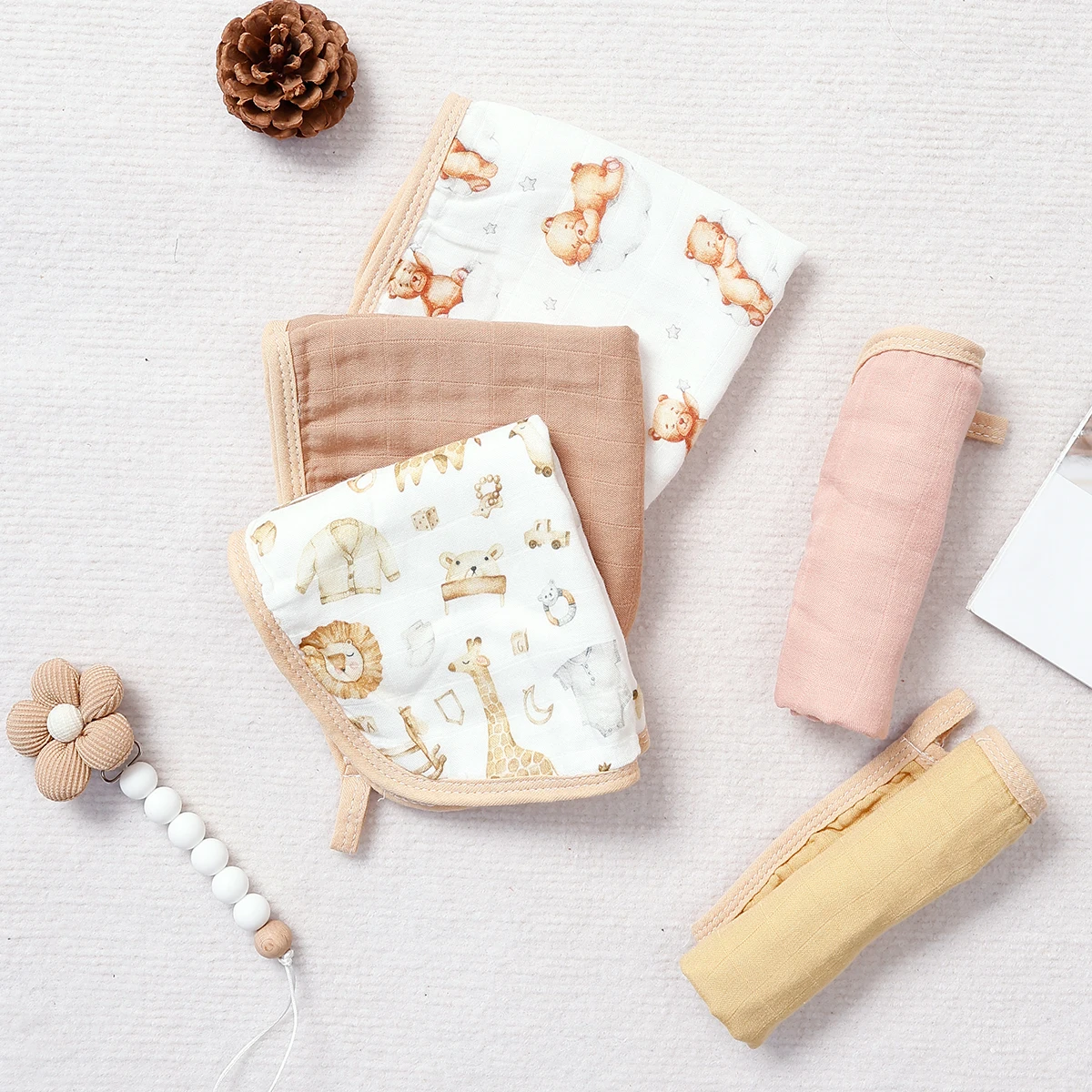 Kangobaby #My Soft Life# 5pcs Pack Bamboo Cotton Breathable Baby Muslin Towel Newborn Burp Cloth