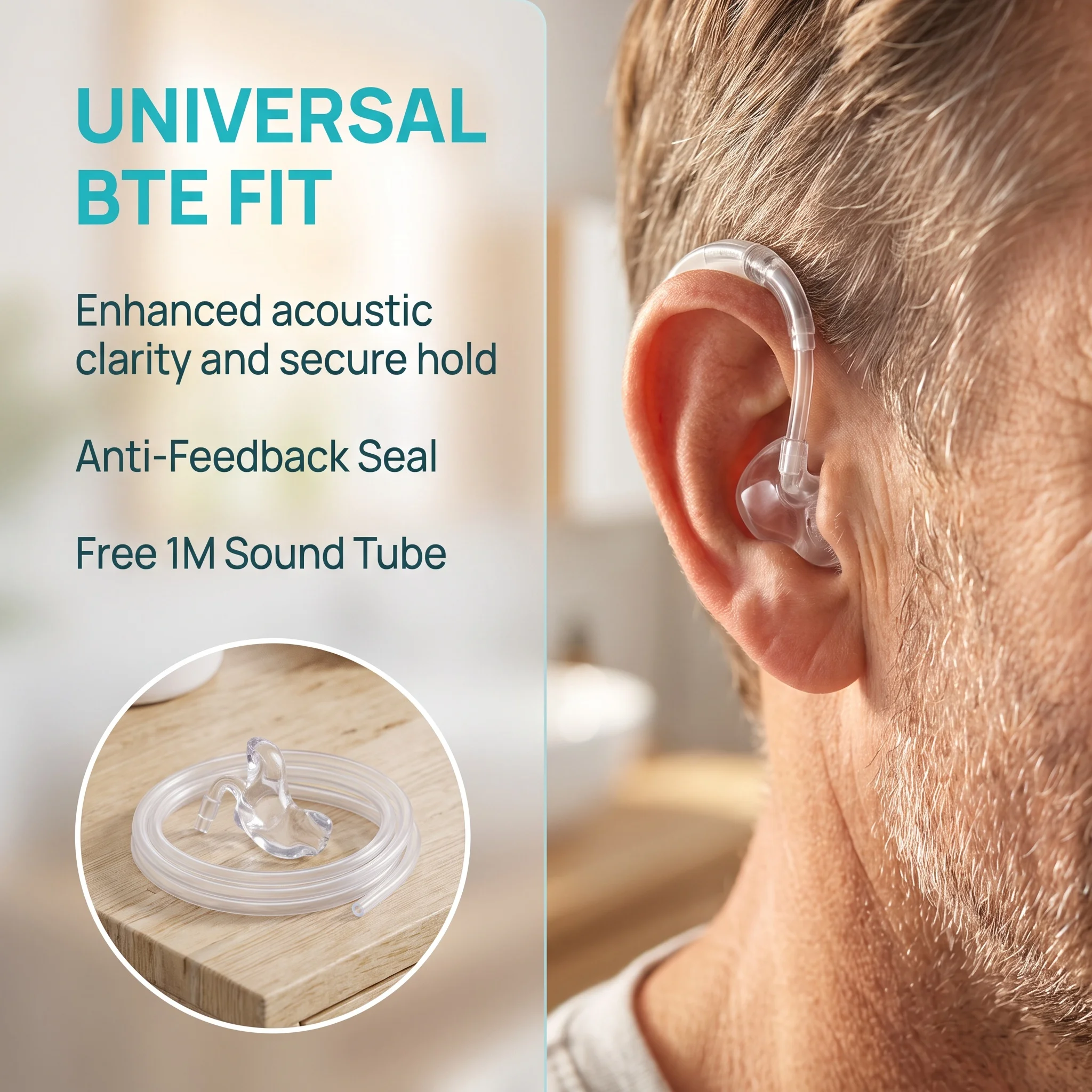 樹脂製ユニバーサル耳栓、1mのpvc製音響チューブ付き、bte型補聴器用交換用耳栓チューブ、補聴器用アクセサリー。