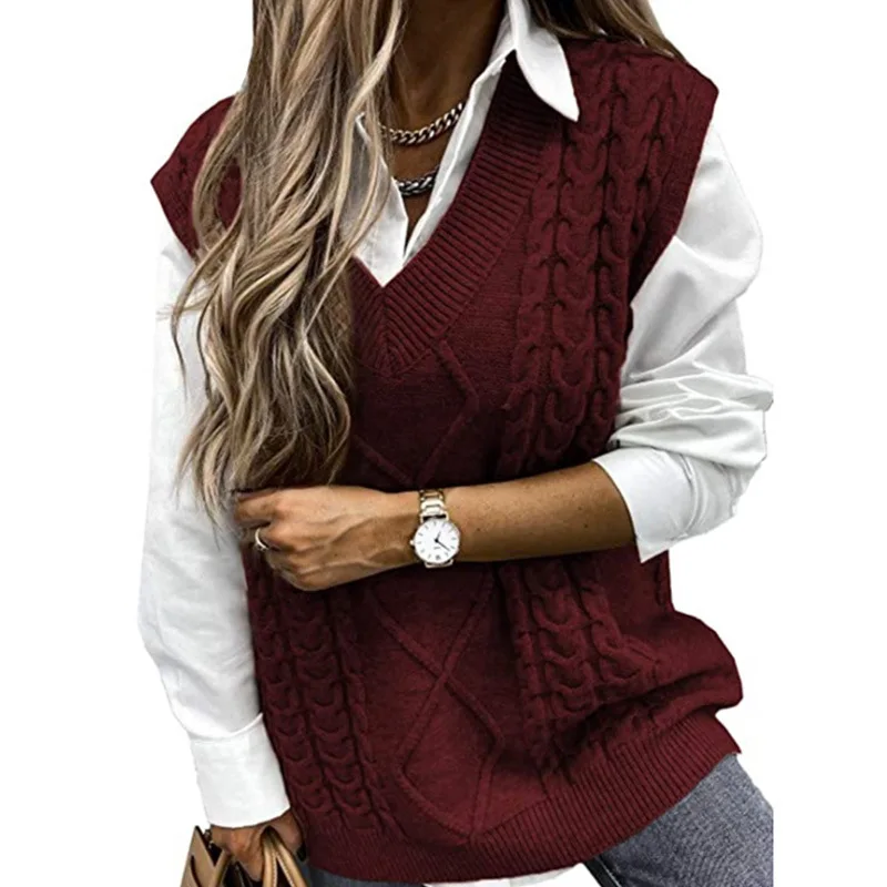 Women's Svel V-Ne Knitted Sweater Vest Autumn Faion Regular Thin Acrylic Blend Fabric Knitted Autumn Trend