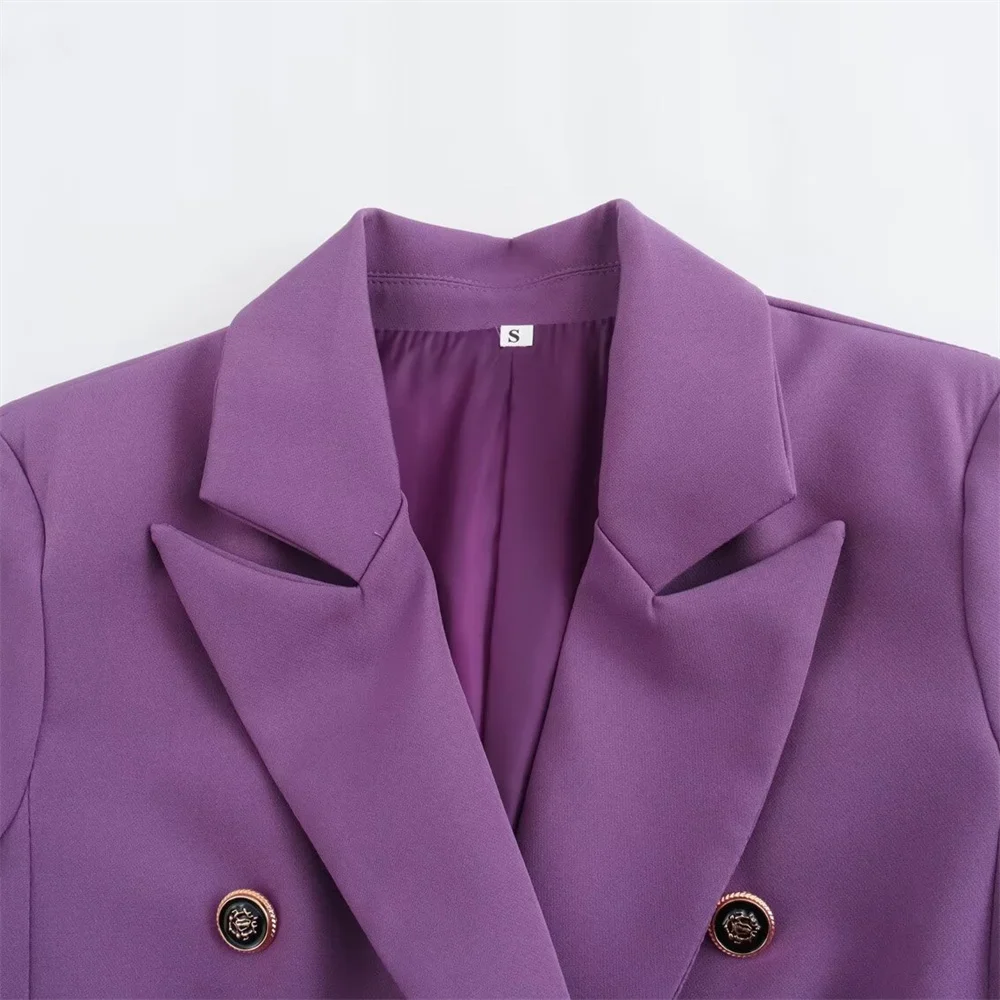 2024 Summer New Fashion Women\'s Avant-garde Casual Slim Fit Purple Double breasted Elegant Suit Coat