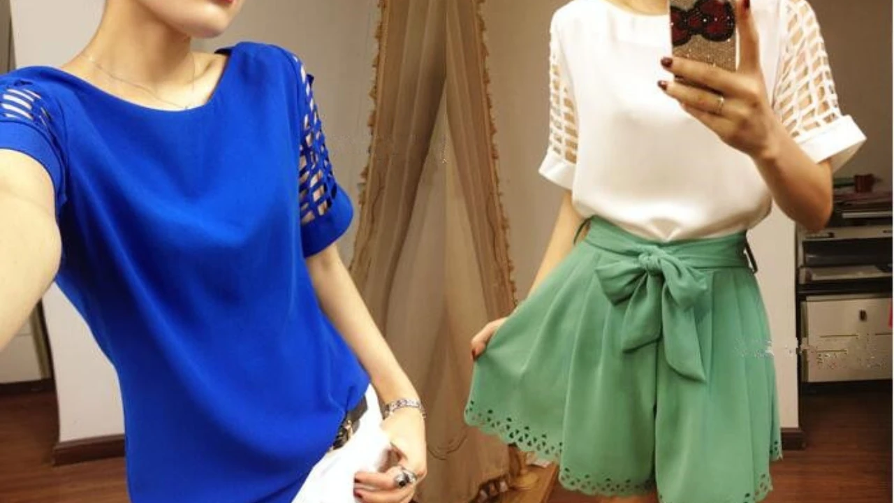 Summer Blouse Sexy Women Ladies Hollow Sleeve Slash Neck Loose Solid Shirts Casual Tops