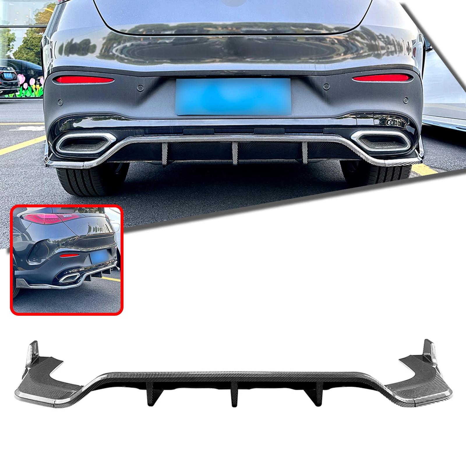 

Gloss Black Carbon Fiber Look Rear Bumper Diffuser Spoiler Lip For Mercedes Benz GLC Coupe C254 GLC260 GLC300 AMG Line 2023-2025