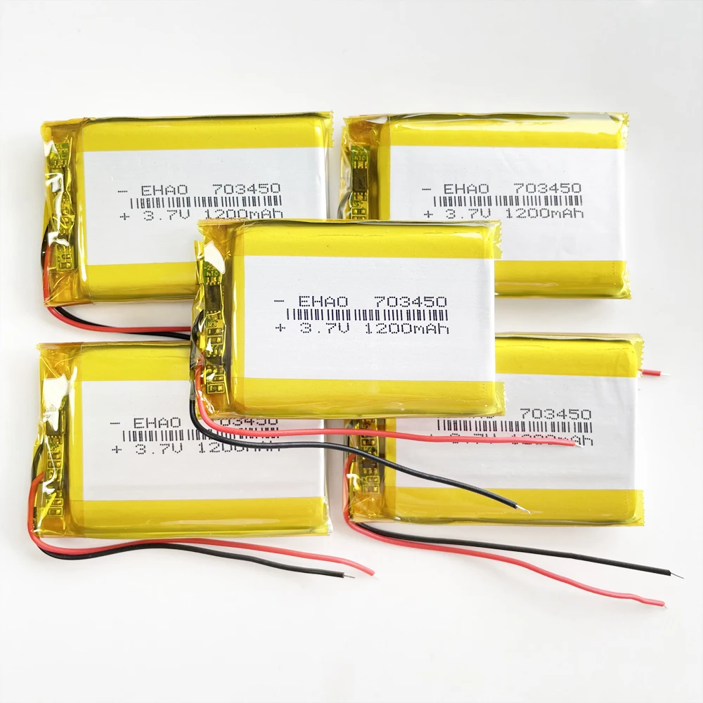 Lot 5 PCS 3.7V 1200mAh Lipo Rechargeable Battery 703450 for MP3 GPS DVD Recorder Headset E-book Camera Mobile Phone