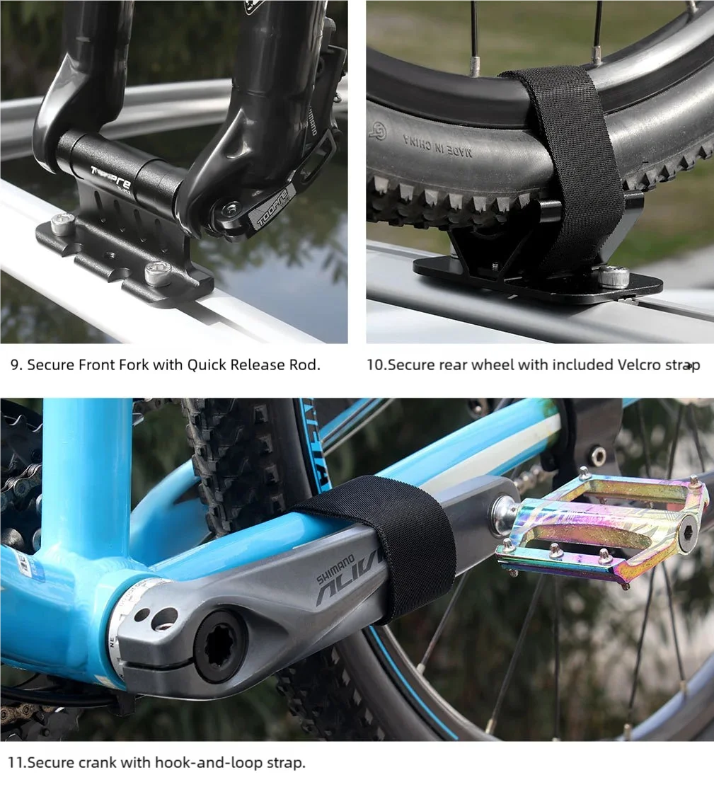 TOOPRE Fahrrad-Vordergabel- und Hinterrad-Halterung für Autodach, Transporthalterung für Schnellspanner/Steckachse, Rennrad- und MTB-Fahrrad-Parkhalterung – Detail 21