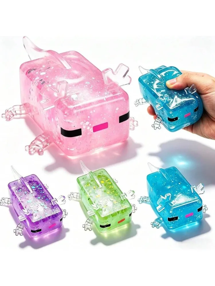 Glitter Axolotl Squishy Toy, Transparent Jelly Stress Relief Fidget Toy, Cute Crystal Squeeze Ball Gift for Kids Adults