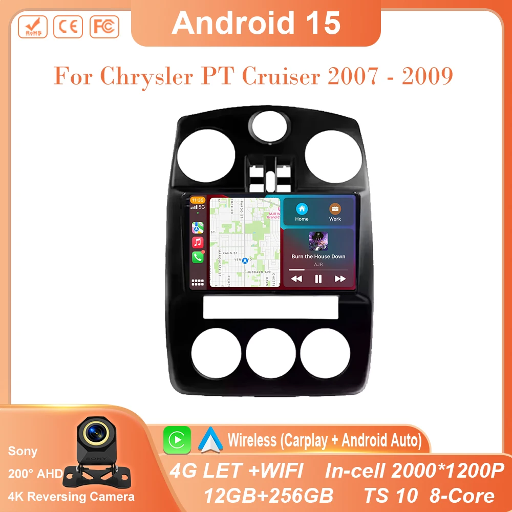 For Chrysler PT Cruiser 2007 - 2009 Car Radio Carplay GPS Navigation Screen Android Stereo Multimedia Auto Wifi Player No 2din