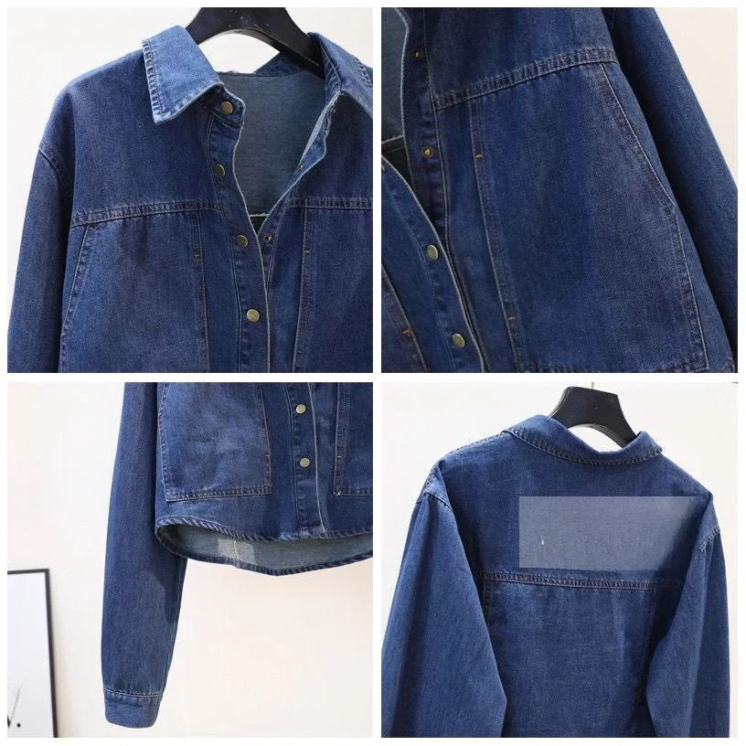 Jaqueta jeans retrô azul profundo emprestada fena estilo curto solto primavera outono nova chegada estilo hong kong jaque...