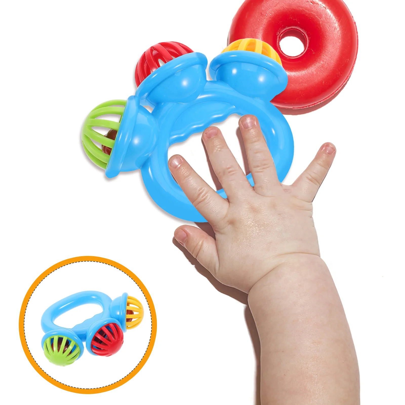 Hochet apaisant pour bébés et tout-petits, jouets pour bébés, hochets de poignet, plastique bleu ciel, clochette pour bébé garçon