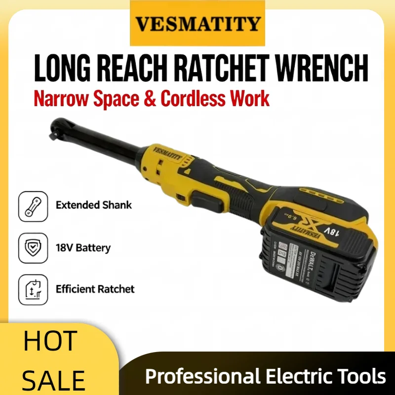 Electric Tool Ratchet Wrench 6-inch 3/8 Extension Head Disassembly Nut 220N. M Cordless Drive Tools for Dewalt Battery