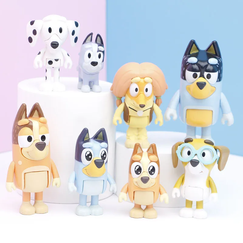 Figurki akcji Bluey Anime Bandit Chilli Bingo z ruchomymi stawami, kreskówkowe figurki psów, zabawki na przyjęcia dla dzieci, upominki urodzinowe