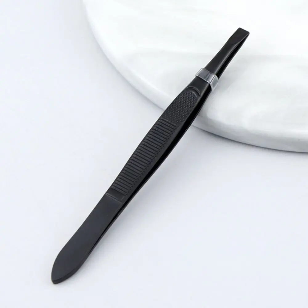 Stainless Steel Eyebrow Trimming Tweezers Slant Tip Plucking Eyelash Curler Flat Tip Mesh Stripe Handle Eye Brow Clips Women