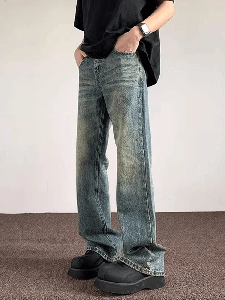 

Джинсы-клеш для высоких мужчин, зауженные к низу, в американском стиле, ретро, повседневные, широкие штанины, весна-осень