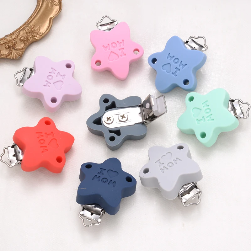 3Pcs Pentagram Silicone Nipple Clip DIY Baby Nursing Chew Pacifier Chain Teether Teething Chain Soother Dummy Clips BPA Free