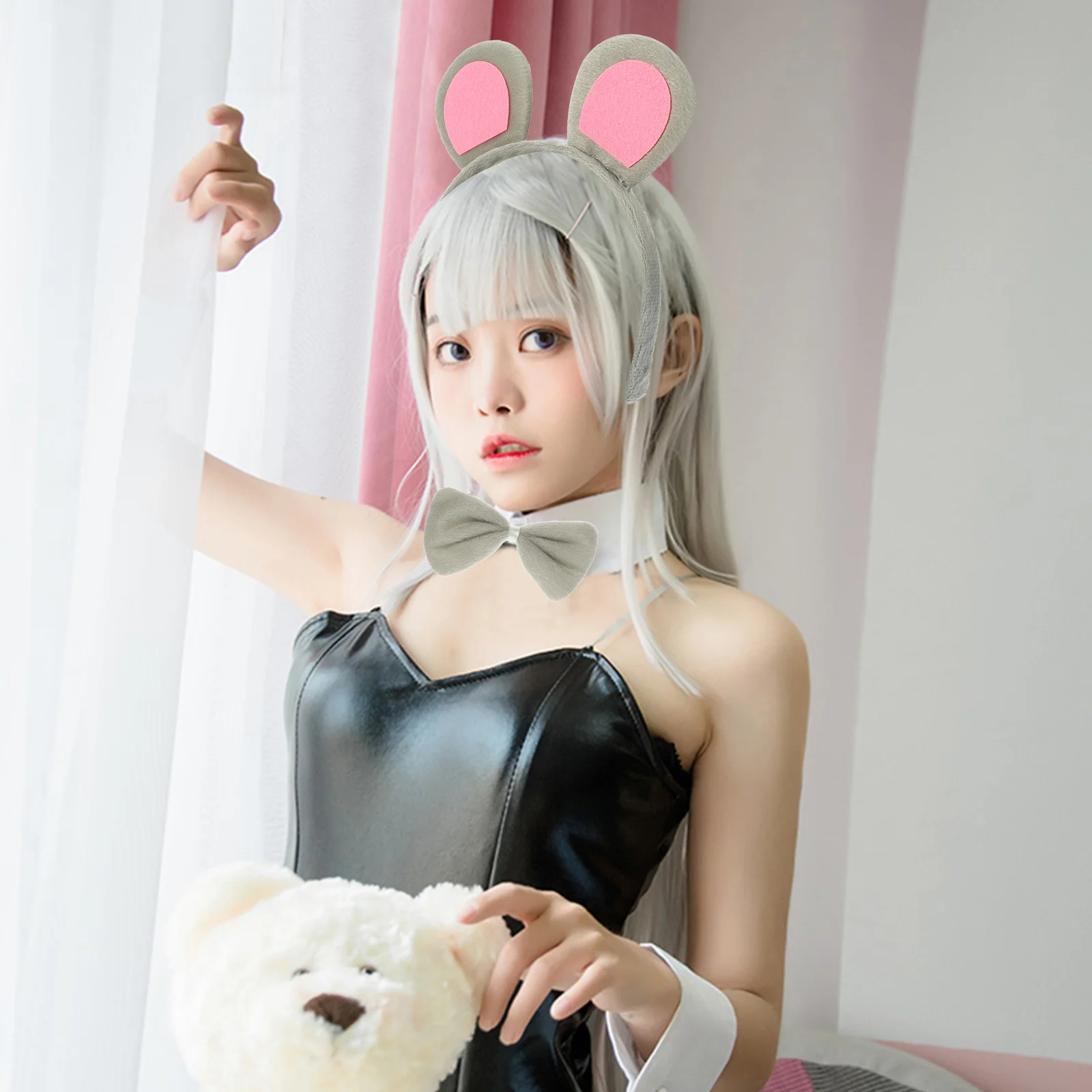 

2Sets Mouse Ear Headband Bow Tie Tail Cosplay Set Kids Girls Costume Supplies for Party Events Mouse Cosplay Set