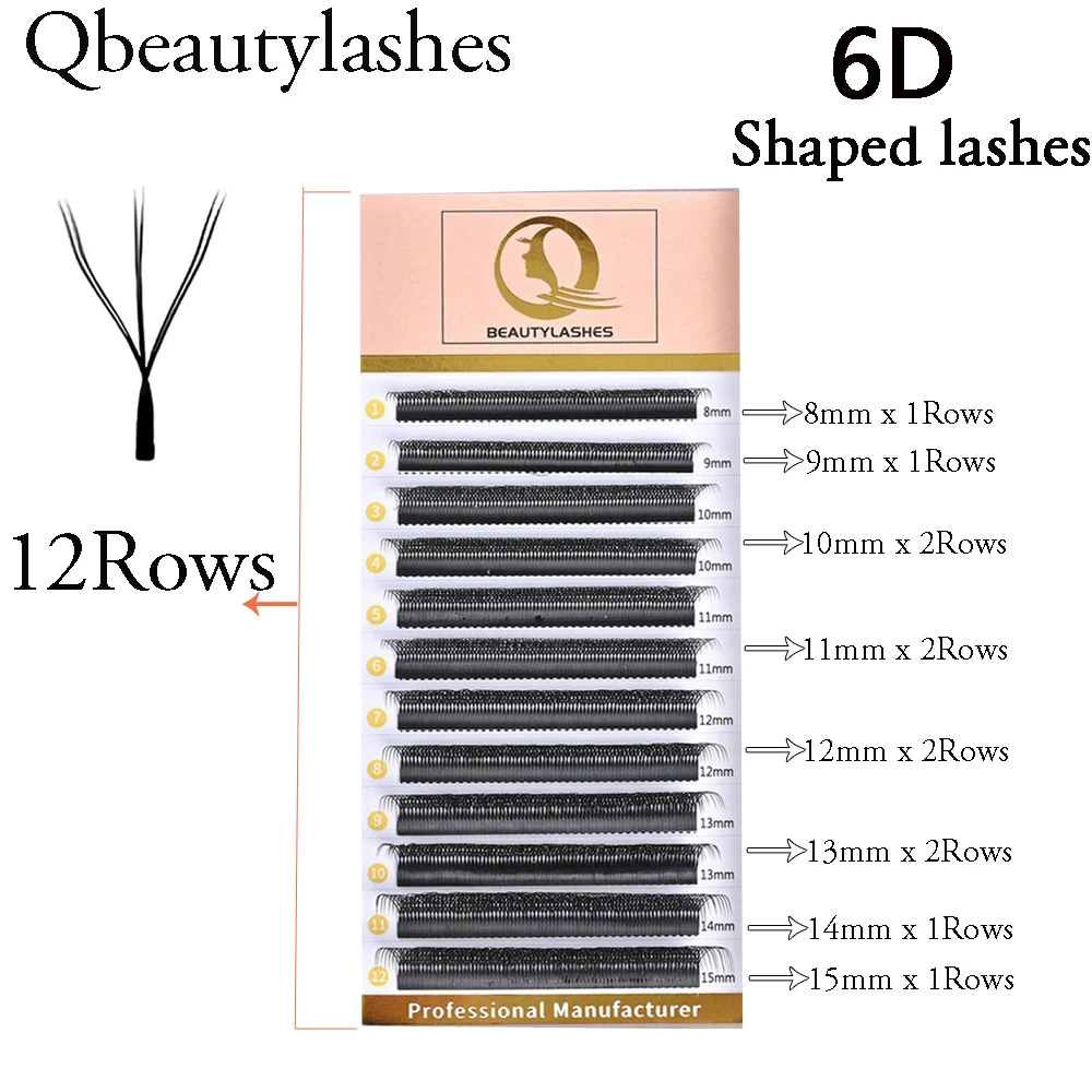 Qbeautyelashes YY 6D W شكل رمش ملحقات YY الطبيعية الفردية لاش ملحقات طول 8-15 مللي متر 6D الرموش الصناعية للماكياج
