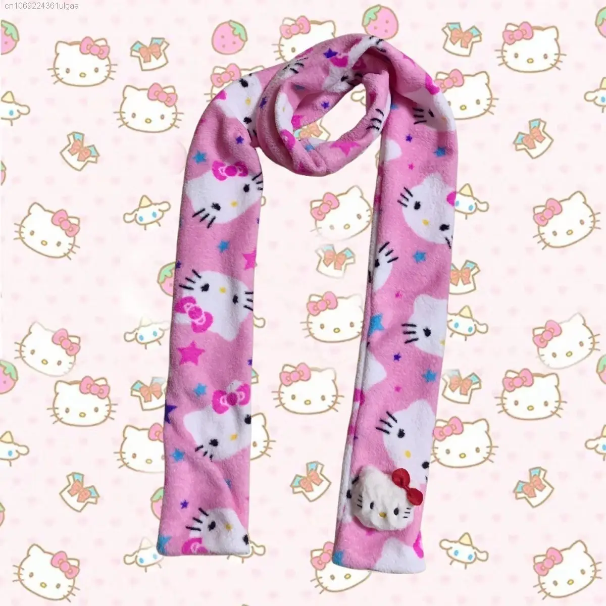 Sanrio Hello Kitty Scarf Pink Millennium Y2K Sweet Cool Subculture Accessories Cartoon Coral Plush Scarves Harajuku Decorations