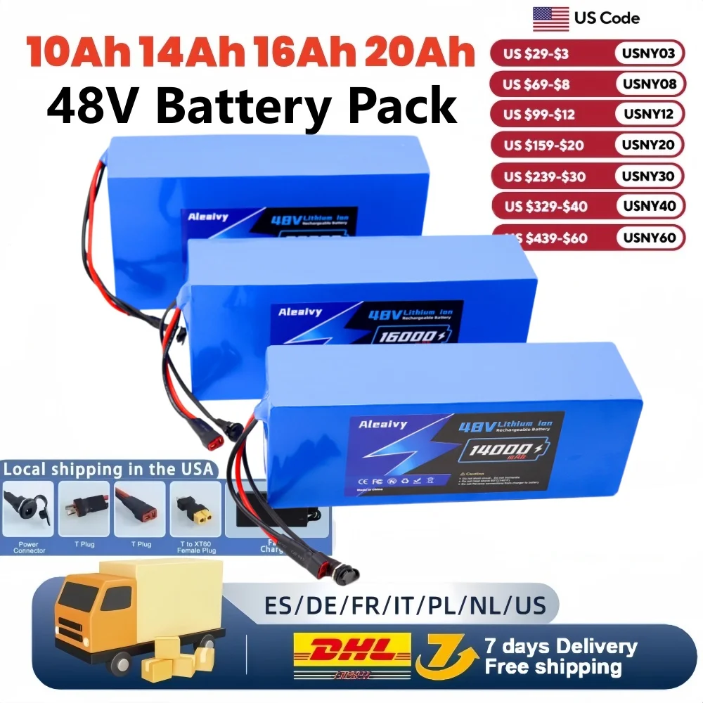 Spedizione dall'UE: Batteria per E-bike 36V 48V 10Ah 14Ah 16Ah 20Ah, Pacco Batteria per Bici Elettriche, Biciclette, Scooter e Altri Motori da 200-2000W