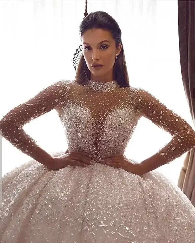 Customized Custom High Quality New Bridal Lace Long Sleeve Puppet Dress Women Custom Made Wedding Dress