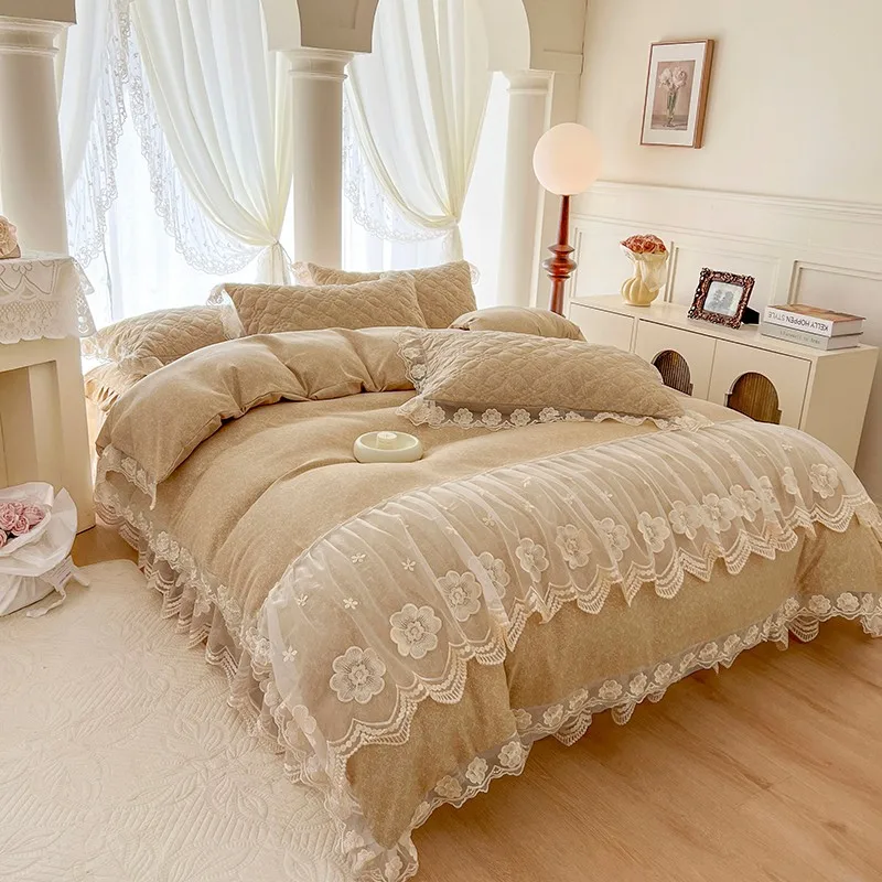 

Кружевное пододеяльник с оборками для девочек, спальня с 2 наволочками, двойная королева, размер King, 3 шт.