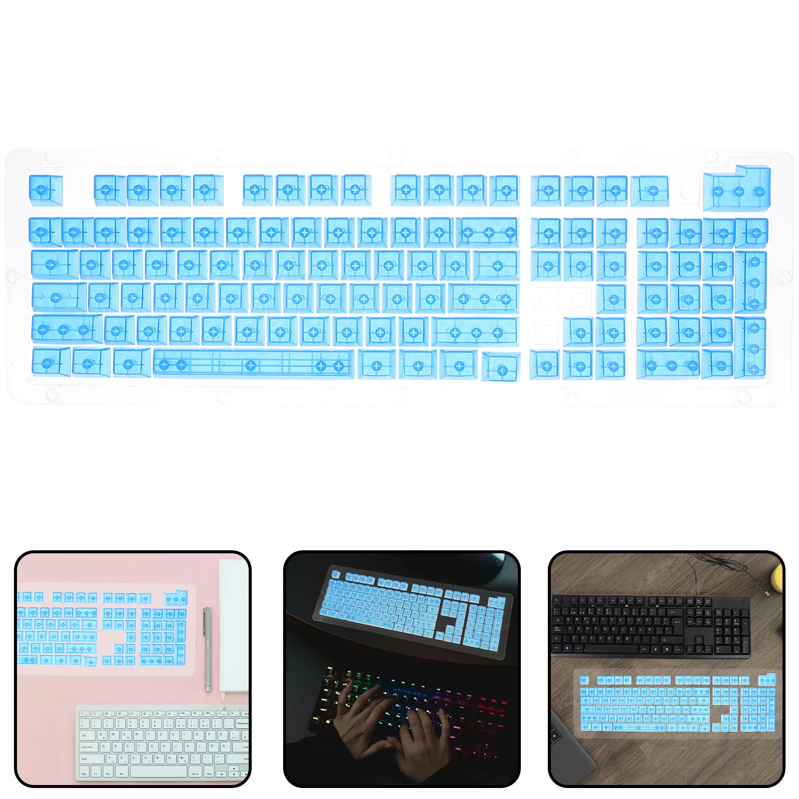 1Set Transparent Crystal Keycaps Semi-Transparent ABS Plastic Replacement Keycap Set for Mechanical Keyboard Gaming Keyboard