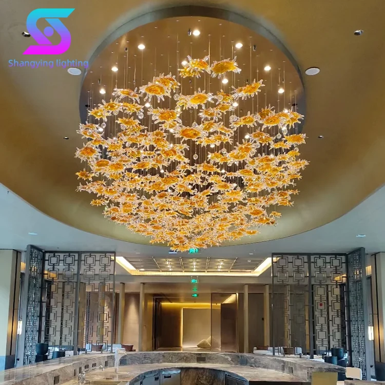 High Quality Gold Glass  3D Printed Oval Leaf Pattern Modern Luxury Hotel Villa High   Lamp